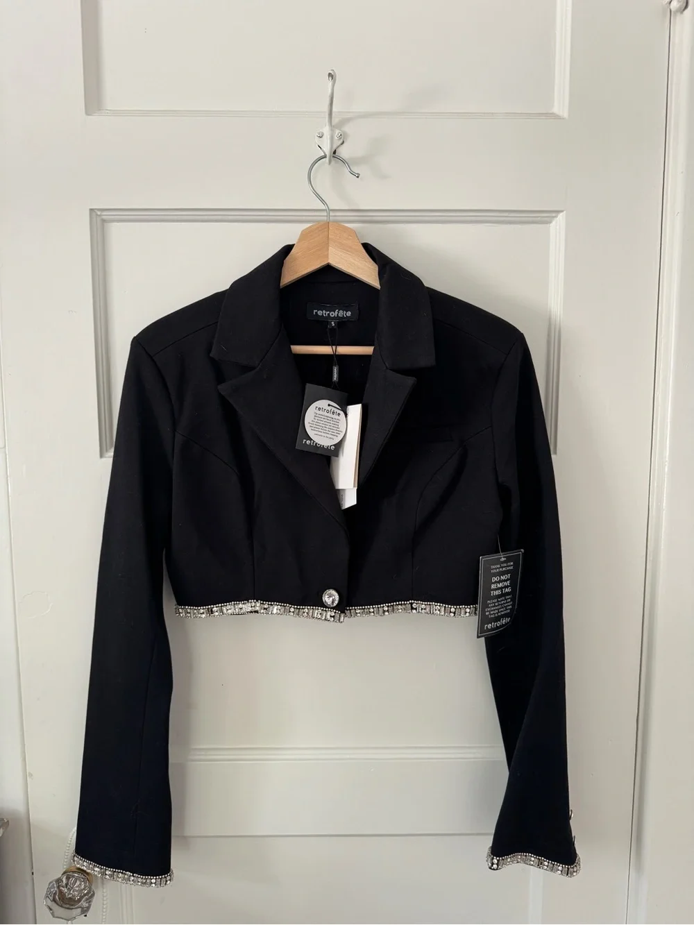 Cropped Black Embellished Blazer